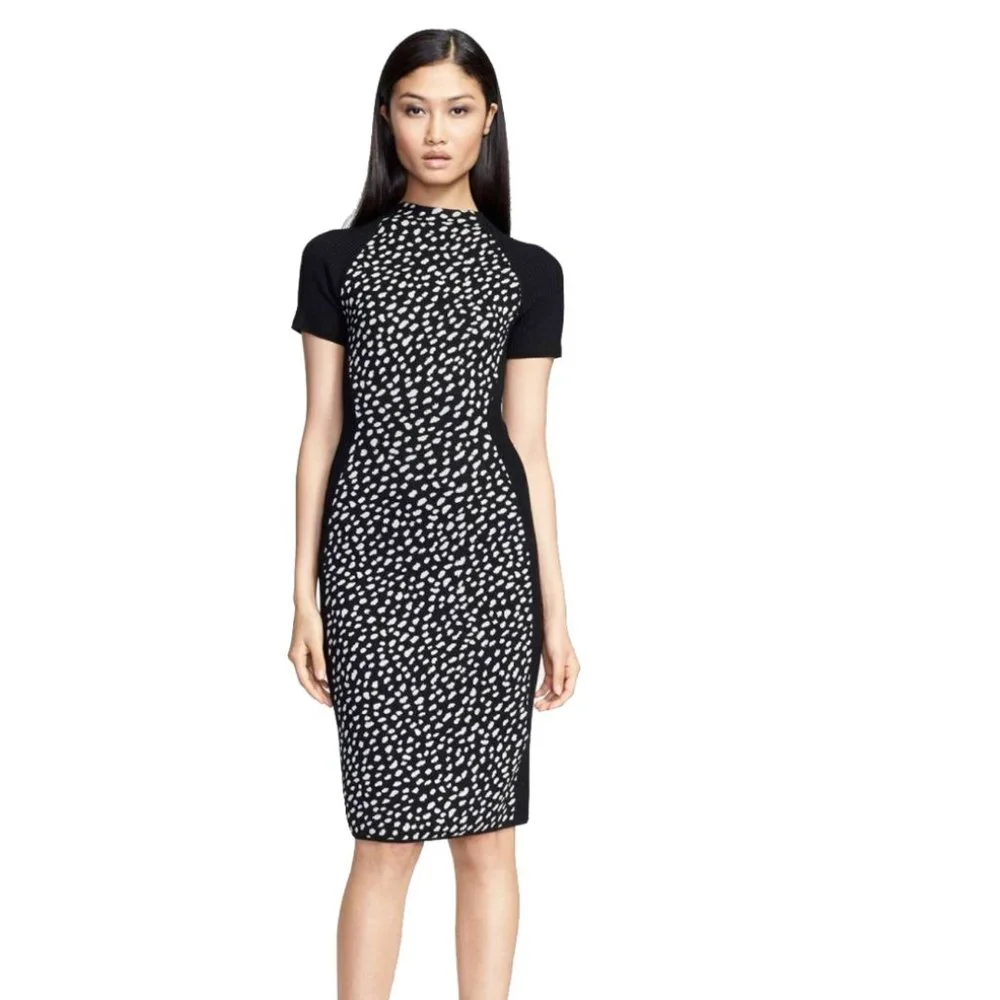 Tory Burch Black and White Printed Sheath Dress